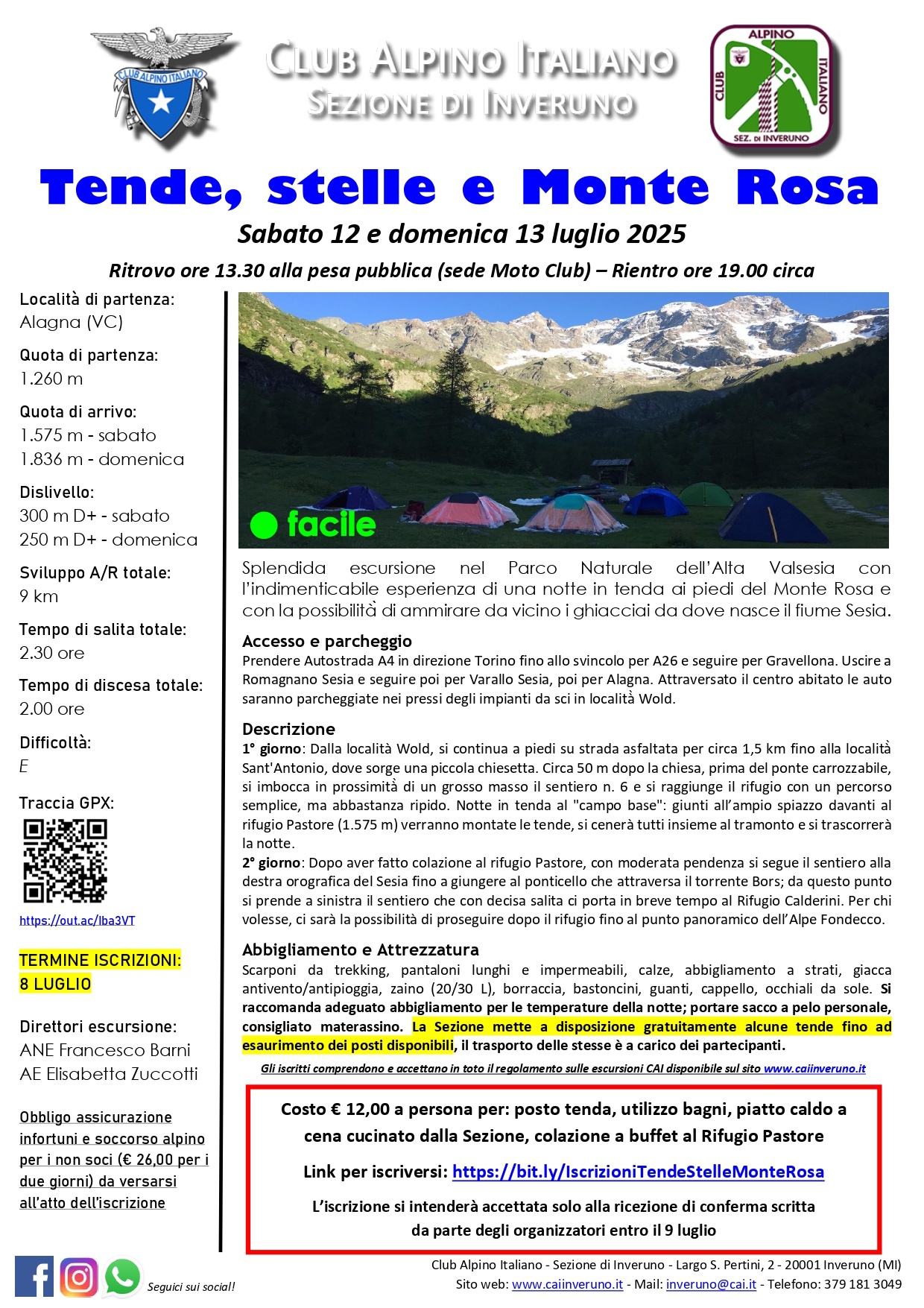 Tende, Stelle e Monte Rosa